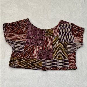 The Original Inc. Geometric Cap Sleeve Crop Blouse in Multicolor